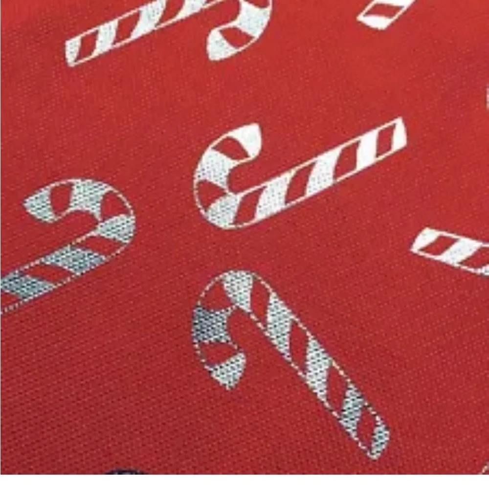 Nicole Miller Candy Cane Tablecloth Christmas Holiday Red Silver Foil 70” round